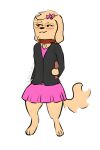  anthro bird_dog blush bottomwear brown_body brown_fur canid canine canis clothing collar crossgender domestic_dog ele_(eledensfw) eledensfw eyewear female fur glasses golden_retriever hi_res hunting_dog mammal pink_bottomwear pink_clothing pink_shirt pink_skirt pink_topwear retriever shirt skirt solo topwear 