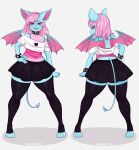  &lt;3 absurd_res black_bottomwear black_clothing black_skirt blue_body bottomwear bracelet chiropteran clothed clothing girly graveyardcat hair hand_on_hip hi_res jewelry male mammal pink_eyes pink_hair pose rear_view skirt solo spade_tail terry_bat wings 