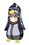  1girl :&lt; animal_costume black_hair blush braid caws_(girls&#039;_frontline) chibi eyebrows_visible_through_hair eyeliner full_body girls&#039;_frontline highres kepra_iii makeup penguin_costume short_hair solo yellow_eyes 