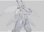  2022 4_wings 5_fingers absurd_res anthro areola avian big_breasts bracelet breasts clothing deity eyelashes female final_fantasy final_fantasy_xv finger_ring fingers garuda_(final_fantasy_xv) genitals grey_background greyscale hair hi_res inverted_nipples jewelry legwear monochrome multi_wing navel nipples nude one_eye_closed pussy seyferwolf short_hair signature simple_background solo square_enix stockings tongue tongue_out video_games wings wink 