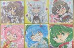  6+girls black_hair brown_hair closed_eyes commentary_request front_ponytail green_eyes green_hair highres himekaidou_hatate ibaraki_kasen inubashiri_momiji kagiyama_hina kawashiro_nitori long_hair multiple_girls pink_eyes pink_hair purple_eyes red_eyes shameimaru_aya smile totoharu_(kujirai_minato) touhou white_hair 