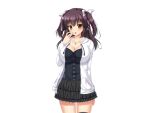 1girl angry aomi_riru black_dress black_hair black_thighhighs blush breasts camisole cleavage collarbone cowboy_shot dress game_asset hair_between_eyes hair_ribbon hand_on_own_face hand_up hood hooded_jacket jacket jewelry kogure_miori large_breasts large_variant_set layered_clothes long_hair necklace non-web_source official_art open_clothes open_jacket open_mouth ribbon self-datamine short_dress sidelocks simple_background skirt solo standing tachi-e thighhighs transparent_background two_side_up v-shaped_eyebrows variant_set white_jacket white_ribbon yellow_eyes yumemi_ga_cheek! zettai_ryouiki 