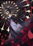  1girl absurdres ahoge animal_ears bare_shoulders black_flower black_hair black_rose choker detached_sleeves dress ear_ornament flower frilled_cuffs hair_between_eyes hair_bun highres horse_ears horse_girl lace-trimmed_choker lace_trim long_hair_between_eyes looking_at_viewer making-of_available manhattan_cafe_(mysterious_rose)_(umamusume) manhattan_cafe_(umamusume) multicolored_hair official_alternate_costume parted_lips ribbon rose scalizo short_hair solo umamusume waist_ribbon white_dress white_ribbon yellow_eyes 
