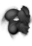  1girl absurdres black_dress bloodborne breasts cleavage commentary_request destruction dress faceless faceless_female faceless_hood from_above gigantic_breasts greyscale highres hood making-of_available mergo's_wet_nurse mo_mi_sa_ki monochrome pale_skin solo white_background 