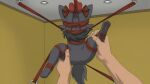 3_toes 5_fingers absurd_res ambiguous_gender anthro arms_above_head arms_tied bdsm bestiality black_body black_chest black_ears black_fur black_inner_ear black_legs black_tail blindfold bondage bondage_gear bound bow_(feature) building butt butt_grab ceiling cheek_tuft chest_tuft colored corner digital_drawing_(artwork) digital_media_(artwork) digitigrade duo eyebrows facial_tuft featureless_crotch feet feral fingers fur gag gagging generation_5_pokemon grabbing grabbing_another grey_ceiling hand_on_butt held_by_leg held_in_place hi_res holding_(disambiguation) holding_another hook human human_on_feral humanoid_hands inside interspecies leg_grab legs_in_air light_fixture mammal metal nails nintendo nude pale_body pale_skin pawpads paws pokemon pokemon_(species) red_eyebrows red_pawpads red_rope restraints rope rope_bondage shaded simple_shading solo spread_legs spreading tagme tail thigh_grab toes tuft unknown_artist wall_(structure) yellow_wall zorua zorua_day