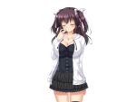  1girl aomi_riru black_dress black_hair black_thighhighs blush breasts camisole cleavage closed_eyes closed_mouth collarbone cowboy_shot dress game_asset hair_between_eyes hair_ribbon hand_on_own_face hand_up hood hooded_jacket jacket jewelry kogure_miori large_breasts large_variant_set layered_clothes long_hair necklace non-web_source official_art open_clothes open_jacket raised_inner_eyebrows ribbon self-datamine short_dress sidelocks simple_background skirt solo standing tachi-e thighhighs transparent_background two_side_up variant_set white_jacket white_ribbon yumemi_ga_cheek! zettai_ryouiki 