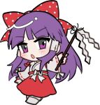  1girl :o blunt_bangs blush bow chibi chibi_only full_body gohei hair_bow hair_tubes hakurei_reimu hakurei_reimu_(pc-98) holding holding_gohei japanese_clothes kimono long_hair long_sleeves looking_at_viewer mirei_(miirei) no_shoes open_mouth polka_dot polka_dot_bow purple_eyes purple_hair red_bow red_skirt ribbon-trimmed_sleeves ribbon_trim sidelocks simple_background skirt socks solo standing touhou touhou_(pc-98) transparent_background v-shaped_eyebrows white_kimono white_socks wide_sleeves 