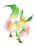  artist_name closed_eyes closed_mouth english_commentary flower full_body grass hawberries leafeon no_humans painting_(medium) pink_flower pokemon pokemon_(creature) pokemon_focus simple_background solo standing traditional_media white_background 