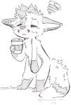 :< absurd_res anthro beverage canid canine coffee coffee_cup container cup dipstick_tail ear_piercing eyes_closed fluffy fluffy_tail fox hi_res hunched_over line_art male mammal marker_(artwork) markings mochafox_(itsmochafox) piercing red_fox simple_background simple_nicks sketch solo standing striped_markings striped_tail stripes tail tail_markings tired tired_eyes traditional_media_(artwork) true_fox whisker_spots white_background