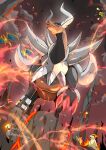  absurdres charizard claws commentary_request cyndaquil dog dragon fangs fire flying highres horns houndoom houndour lava mega_houndoom mega_pokemon no_humans pokemon pokemon_(creature) pokemon_focus quilava red_eyes sawa_d tepig 