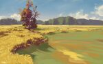  absurdres blue_sky cloud day field forest grass highres landscape nature no_humans original outdoors painting_(medium) philipp_urlich scenery signature sky traditional_media tree wheat wind 