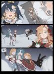  2boys 6+girls :d ;) avgust_(reverse:1999) black_gloves blonde_hair blue_eyes blue_hair boots brown_dress brown_hair coat colored_inner_hair ding_(vessel) dress fang fang_out full_moon gloves grey_boots grey_coat grey_dress grey_eyes grey_hair hair_intakes han_zhang_(reverse:1999) hat headscarf highres holding holding_snow_rabbit ing_(ing205509) kiperina low_ponytail moon multicolored_hair multiple_boys multiple_girls name_day_(reverse:1999) newt night one_eye_closed open_mouth pointer_(reverse:1999) ponytail pulling purple_eyes red_headscarf red_scarf reverse:1999 salamander scales scarf smile snake snow snowball snowball_fight snowman v viewfinder vila_(reverse:1999) voyager_(reverse:1999) white_hair white_hat windsong_(reverse:1999) 