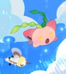  blue_sky brown_eyes cloud cutiefly d3e4f1 flying hoppip insect_wings open_mouth outstretched_arms pokemon pokemon_(creature) pokemon_focus sky wings yellow_eyes 