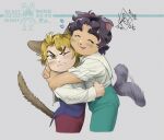  2boys aged_down animal_ears blonde_hair cat_boy cat_ears cat_tail child dio_brando dog_boy dog_ears dog_tail hug jojo_no_kimyou_na_bouken jonathan_joestar multiple_boys phantom_blood smile tail tail_wagging thick_eyebrows tmblyeet yaoi 