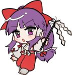  1girl :o blunt_bangs blush bow chibi chibi_only full_body gohei hair_bow hair_tubes hakama hakama_pants hakurei_reimu hakurei_reimu_(pc-98) holding holding_gohei japanese_clothes kimono long_hair long_sleeves looking_at_viewer mirei_(miirei) no_shoes open_mouth pants purple_eyes purple_hair red_bow red_hakama sidelocks simple_background socks solo standing touhou touhou_(pc-98) transparent_background v-shaped_eyebrows white_kimono white_socks wide_sleeves 