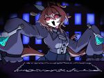  1girl agnes_tachyon_(sigma_experiment)_(umamusume) agnes_tachyon_(umamusume) ahoge animal_ears brown_hair commentary_request cork ear_covers erlenmeyer_flask flask highres holding holding_flask horse_ears horse_girl horse_tail huge_ahoge indoors koba_shi long_sleeves manhattan_cafe_(umamusume) medium_hair monocle pukey_goddess_shot_trick red_eyes single_ear_cover sleeve_bow sleeves_past_fingers sleeves_past_wrists solo tail umamusume very_long_tail wide_sleeves 