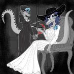 1:1 absurd_res alcina_dimitrescu alternate_costume anthro baryonyx bela_dimitrescu black_body black_bottomwear black_clothing black_corset black_hat black_headwear black_hood black_skirt blood blue_eyes blue_flower blue_hair bodily_fluids bottomwear breasts capcom cavemanon_studios clothing corset cosplay cross daughter_(lore) dimitrescu_sisters dinosaur dress duo female flower goodbye_volcano_high gothgator0 grey_body grey_eyes hair hat headgear headwear hi_res holding_melee_weapon holding_object holding_polearm holding_scythe holding_weapon ko_op_(game_developer) lingerie long_hair long_tail looking_at_viewer markings medium_breasts melee_weapon mother_(lore) mother_and_child_(lore) mother_and_daughter_(lore) nick_(gvh) non-mammal_breasts nova_(snoot_game) parent_(lore) parent_and_child_(lore) parent_and_daughter_(lore) plant polearm prehistoric_species reptile resident_evil restricted_palette saurischian scalie scythe short_hair sitting skirt smile snoot_game spiked_tail spikes spikes_(anatomy) spinosaurid striped_markings stripes tail theropod topwear weapon white_clothing white_dress wide_brim_hat wide_brimmed_hat