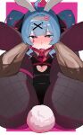  1boy 1girl absurdres ahoge animal_ears blue_eyes blush breasts commentary folded full_nelson green_hair hatsune_miku heart heart-shaped_pupils highres legs_over_head long_hair looking_at_viewer medium_breasts open_mouth playboy_bunny rabbit_ears rabbit_tail reverse_suspended_congress symbol-shaped_pupils tail tongue twintails user_vwzn4332 vocaloid 