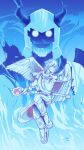  2boys absurdres ancient_staff_(kid_icarus) angel angel_wings blue_theme chariot_master clenched_teeth fake_horns helmet highres horned_helmet horns kid_icarus kid_icarus_uprising laurel_crown male_focus multiple_boys pit_(kid_icarus) signature takevictoria teeth wings 