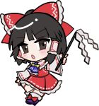  1girl :o ahoge ascot black_hair blunt_bangs blush bow bowtie brown_eyes chibi chibi_only detached_sleeves frilled_bow frilled_skirt frills full_body gohei hair_bow hair_tubes hakurei_reimu holding holding_gohei long_hair long_sleeves looking_at_viewer mirei_(miirei) open_mouth purple_ascot purple_shoes red_bow red_shirt red_skirt ribbon-trimmed_sleeves ribbon_trim shirt shoes sidelocks simple_background skirt skirt_set sleeveless sleeveless_shirt socks solo standing touhou transparent_background v-shaped_eyebrows white_sleeves white_socks wide_sleeves yellow_bow yellow_bowtie 