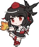  1girl bird black_bow black_bowtie black_hair black_skirt black_wings blush bow bowtie chibi chibi_only closed_mouth collared_shirt crow feathered_wings footwear_bow frilled_skirt frills full_body geta hand_fan hat hauchiwa holding holding_fan holding_notebook holding_pen looking_at_viewer mirei_(miirei) notebook pen red_bow red_eyes red_hat red_shoes shameimaru_aya shirt shoes short_hair short_sleeves simple_background skirt socks solo standing tengu-geta touhou transparent_background white_shirt white_socks wings 