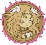  1girl ;) blank_eyes blush chibi chibi_only circlet closed_mouth collared_shirt commentary_request kikuri_(touhou) long_hair long_sleeves looking_at_viewer mirei_(miirei) necktie one_eye_closed orb shirt simple_background smile solo touhou touhou_(pc-98) transparent_background upper_body 