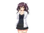  1girl aomi_riru black_dress black_hair black_thighhighs blush breasts camisole cleavage collarbone cowboy_shot dress game_asset hair_between_eyes hair_ribbon half-closed_eyes hand_on_own_face hand_up hood hooded_jacket jacket jewelry kogure_miori large_breasts large_variant_set layered_clothes long_hair necklace non-web_source official_art open_clothes open_jacket parted_lips raised_inner_eyebrows ribbon self-datamine short_dress sidelocks simple_background skirt solo standing tachi-e thighhighs transparent_background two_side_up variant_set white_jacket white_ribbon yellow_eyes yumemi_ga_cheek! zettai_ryouiki 