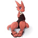  1:1 2022 absurd_res anthro clothed clothing female fully_clothed hi_res horn kaida_(louart) kobold looking_at_viewer louart purple_eyes red_body signature simple_background smile solo white_background 