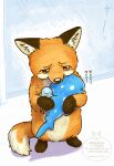  animal_ear_fluff animal_focus animal_hands commentary_request fox highres holding holding_stuffed_toy indoors jellyfish natsukayui7272 original stuffed_animal stuffed_toy translation_request whale 