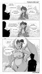 absurd_res anthro big_breasts breast_expansion breasts clothing comic curvy_figure dialogue dragon duo english_text expansion female genitals greyscale growth harness hi_res horn human human_to_anthro koopacap larger_anthro larger_female male mammal membrane_(anatomy) membranous_wings monochrome mythological_creature mythological_scalie mythology pigtails reins scalie sharp_teeth size_difference species_transformation speech_bubble tail teeth text thick_thighs torn_clothing transformation vulva wide_hips wings