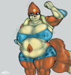  2017 anthro belly big_belly big_breasts breasts chubby_female clothing ed_(nidogatr) female flexing flexing_bicep floatzel hi_res looking_at_viewer musclegut muscular navel nintendo nipple_outline omnishambles overweight pok&eacute;mon pok&eacute;mon_(species) solo tight_clothing video_games 
