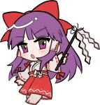  1girl :o barefoot blunt_bangs blush bow full_body gohei hair_bow hair_tubes hakama hakama_pants hakurei_reimu hakurei_reimu_(pc-98) holding holding_gohei japanese_clothes kimono long_hair long_sleeves looking_at_viewer mirei_(miirei) open_mouth pants purple_eyes purple_hair red_bow red_hakama ribbon-trimmed_sleeves ribbon_trim sidelocks simple_background solo standing touhou touhou_(pc-98) transparent_background white_kimono wide_sleeves 