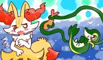 2022 :3 ambiguous_anthro ambiguous_gender annyui0611 anthro biped blush braixen canid closed_smile digital_drawing_(artwork) digital_media_(artwork) dipstick_tail duo food front_view generation_5_pokemon generation_6_pokemon heart_symbol hi_res japanese_description licking licking_lips mammal markings midair mouth_closed nintendo open_mouth plant pokemon pokemon_(species) shocked shrimp_(food) side_view simple_background smile snivy snout standing tail tail_markings tongue tongue_out translated_description vines