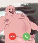 anthro areola bald balls belly big_belly big_butt black_eyes bodily_fluids breasts butt cum curled_tail domestic_pig electronics english_text erection eyebrows freckled_face freckles genital_fluids genitals green_symbol hi_res john_pork leaking leaking_cum leaking_penis leaking_precum looking_at_viewer male mammal meme navel nipple_piercing nipples nude obese obese_anthro open_mouth overweight overweight_anthro penis phone phone_call phone_screen piercing pink_areola pink_body pink_ears pink_inner_ear pink_nipples pink_nose pink_tail pink_tongue precum red_symbol simple_background sky smile solo spread_arms sstinkies suid suine sus_(pig) tail text thick_arms thick_thighs tongue vein veiny_penis white_sclera white_text