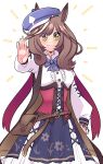  1girl absurdres animal_ears belt_bag blue_bow blue_hat blush bow breasts brown_hair center_frills closed_mouth corset ears_through_headwear frills hair_ornament hairclip hat highres horse_ears horse_girl looking_at_viewer matikanetannhauser_(clippety-tippety-clop)_(umamusume) matikanetannhauser_(umamusume) medium_hair missandydandy multicolored_hair newsboy_cap parallel_hairclips red_corset shirt smile solo streaked_hair tilted_headwear umamusume white_shirt yellow_eyes 
