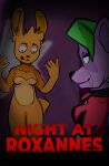  2022 absurd_res anthro arch3y breasts canid canine canis duo english_text featureless_breasts female female/female five_nights_at_freddy&#039;s five_nights_at_freddy&#039;s:_security_breach hi_res lagomorph leporid lipstick makeup mammal purple_lipstick rabbit red_text roxanne_wolf_(fnaf) scottgames scut_tail short_tail text video_games wolf 