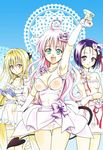  3girls blonde_hair blue_hair blush breasts konjiki_no_yami lala_satalin_deviluke long_hair miniskirt multiple_girls nipples pink_hair pussy sairenji_haruna short_hair skirt smile to_love-ru toloveru uncensored 