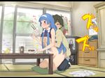  3girls aoba_tsugumi blue_hair blush breast_grab breasts cameo kannagi multiple_girls nagi neemui peeking rice sex table vaginal zange 