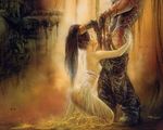  black_hair fellatio hair_grab hair_pull kneeling long_hair luis_royo slave tagme topless very_long_hair 