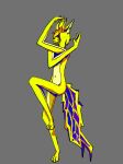  anthro blue_body blue_fur canid canine crybitur elemental_creature flora_fauna fur green_body green_fur greooty hi_res horn hybrid male mammal plant pose purple_body purple_fur solo yellow_body yellow_fur yellow_horn 