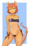  2022 anthro clothed clothing clothing_lift female flowerimh fondue_(flowerimh) gloves green_eyes gris_swimsuit handwear hi_res mammal murid murine notched_ear one-piece_swimsuit rat rodent scar shirt solo swimwear topwear translucent translucent_clothing 