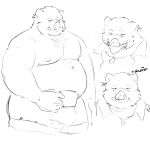  2022 anthro belly bulge clothing hi_res kemono male mammal moobs nipples overweight overweight_male simple_background sketch solo suid suina sus_(pig) tongue tongue_out underwear white_background whitebeast20 wild_boar 