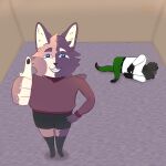 1:1 absurd_res anthro art_fight artfight2026 back_wings black_clothing black_legwear black_short_shorts black_stockings blue_eyes bottomwear calico_cat clothing colored domestic_cat duo family_guy_death_pose felid feline felis fur gesture green_bottomwear green_clothing green_pants grey_body grey_fur hand_gesture hi_res hoodie hotpants jasper_(toasty_teddy) legwear male mammal meme mrmoopne multicolored_body multicolored_fur nonbinary_(lore) pants paws pink_body pink_fur procyonid purple_body purple_clothing purple_fur purple_hoodie purple_topwear raccoon shaded shirt shorts smile smiling_at_viewer stockings teeth_showing thumbs_up topwear victor_(mrmoopne) watermark white_body white_clothing white_fur white_shirt white_topwear wings