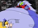 2026 absurd_res angry anthro attention_seeking belly belly_squish big_belly big_hair blonde_hair bodily_fluids bracelet canid canine canis clothed clothing crying duo ear_piercing english_text eyelashes face_on_belly fat_rolls female five_nights_at_freddy's five_nights_at_freddy's:_security_breach freckles green_hair hair hand_on_belly hi_res huge_belly human hyper hyper_belly jewelry larger_anthro larger_female lipstick makeup mammal morbidly_obese morbidly_obese_anthro morbidly_obese_female obese obese_anthro obese_female open_mouth overweight overweight_anthro overweight_female piercing purple_body purple_hair purple_lipstick roxanne_wolf scottgames security security_guard sharp_teeth size_difference skalesstash smaller_human spiked_bracelet spikes squish steel_wool_studios tears teeth text url vanessa_(fnaf) wolf yellow_eyes