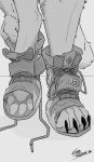 2026 4_toes absurd_res ambiguous_gender claws clothing feet footwear furgonomic_footwear furgonomics greyscale halftone hi_res kemira monochrome nike paws plantigrade putting_on_shoes shoelaces shoelaces_untied shoes signature simple_background sketch sneakers solo toes