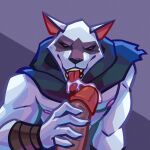 2024 anthro armband bandage bandaged_arm big_penis black_body black_fur blue_background bodily_fluids canid canine canis cape chest_grab claws clothing cum cum_drip cum_on_penis cum_on_tongue death_(puss_in_boots) dominant dominant_human dominant_male dreamworks dripping duo fangs fellatio first_person_view fur genital_fluids genitals glans handjob hi_res human human_on_anthro human_pov humanoid_genitalia humanoid_penis interspecies looking_at_another looking_at_partner looking_at_viewer male mammal misckass muscular muscular_anthro muscular_bottom muscular_male nipples open_mouth oral pecs penile penis puss_in_boots_(franchise) red_sclera sex sharp_teeth simple_background smile submissive submissive_human submissive_male teeth tongue white_body white_fur wolf