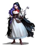  1girl bard bow breasts choker claws cleavage corset dirndl dress earrings fantasy german_clothes high_heels jewelry large_breasts long_hair looking_at_viewer original pinafore_dress puffy_short_sleeves puffy_sleeves purple_eyes purple_hair short_sleeves solo zerob0 