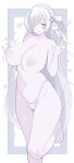  1girl absurdres azur_lane blue_eyes blue_hair blush braid breasts colored_skin commentary_request crown_braid feet_up hair_over_one_eye hair_ribbon heart highres huge_breasts londom_(lonhomewell) long_hair looking_at_viewer multicolored_hair navel nipples open_mouth panties revision ribbon siren_(azur_lane) smile solo stomach streaked_hair tb_(azur_lane) tb_(type-s)_(azur_lane) thighs toes topless_female underwear white_background white_hair white_panties white_ribbon white_skin 