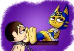  animal_crossing animal_humanoid ankha_(animal_crossing) anthro baggy_(artist) barefoot bodily_fluids butt clothing digital_media_(artwork) domestic_cat dominant dominant_female duo egyptian egyptian_clothing egyptian_headdress feet felid feline felis female fingers foot_domination foot_fetish foot_focus foot_lick foot_play forced genitals hair headgear hi_res humanoid interspecies licking male male/female mammal mammal_humanoid nintendo nude open_mouth paws pussy sex sex_slave simple_background soles toes tongue tongue_out video_games villager_(animal_crossing) yellow_body 