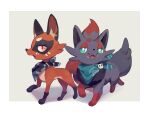 4:3 ambiguous_feral ambiguous_gender duo fangs feral generation_5_pokemon generation_8_pokemon hi_res kerchief leg_markings markings neckerchief neckwear nickit nintendo open_mouth pokemon pokemon_(species) quadruped simple_background small_fangs socks_(marking) teeth yekongsky zorua